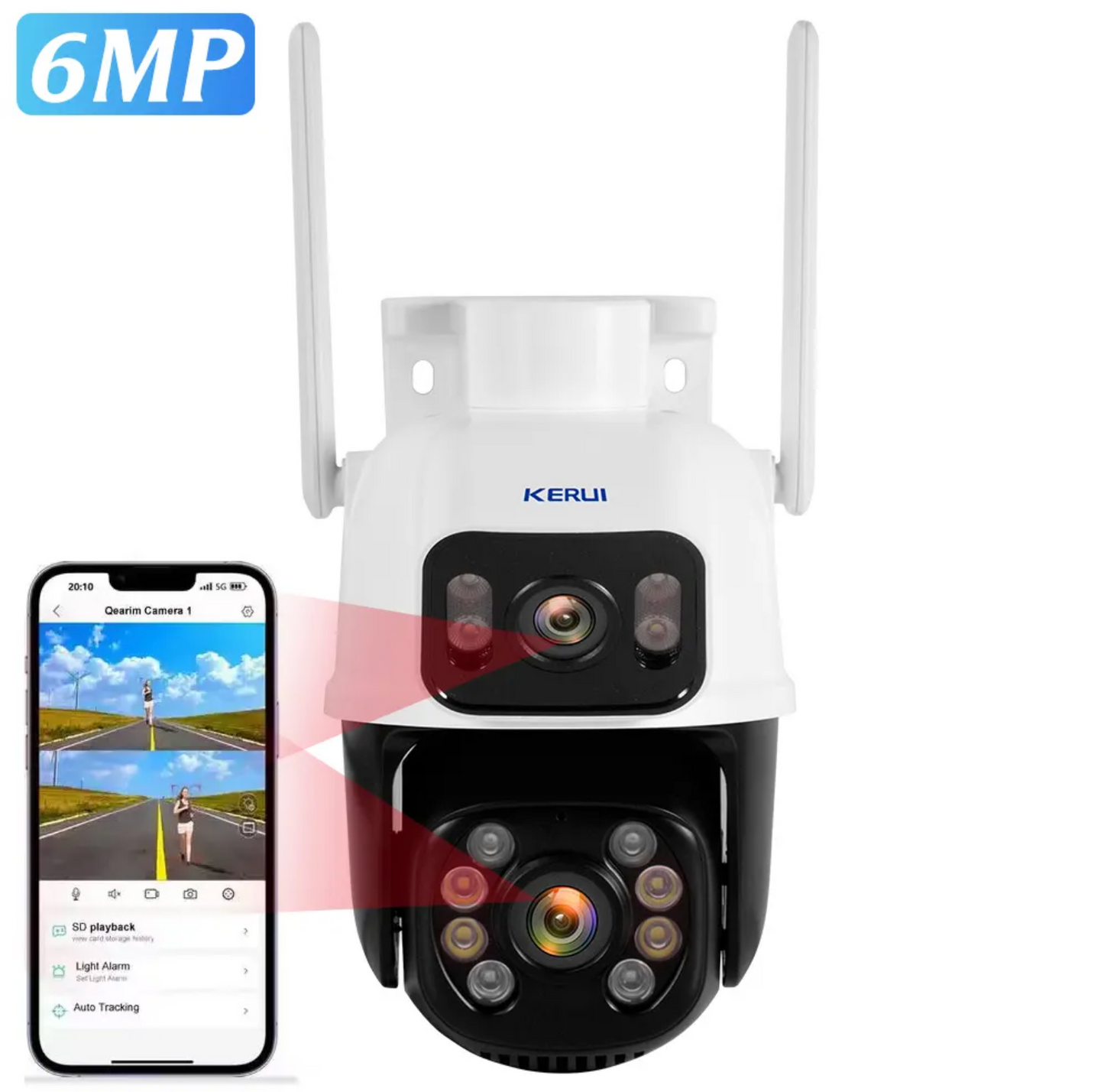 KERUI Dual Lens Outdoor Security Camera 6MP Auto Motion Tracking & Alarm Wifi CCTV