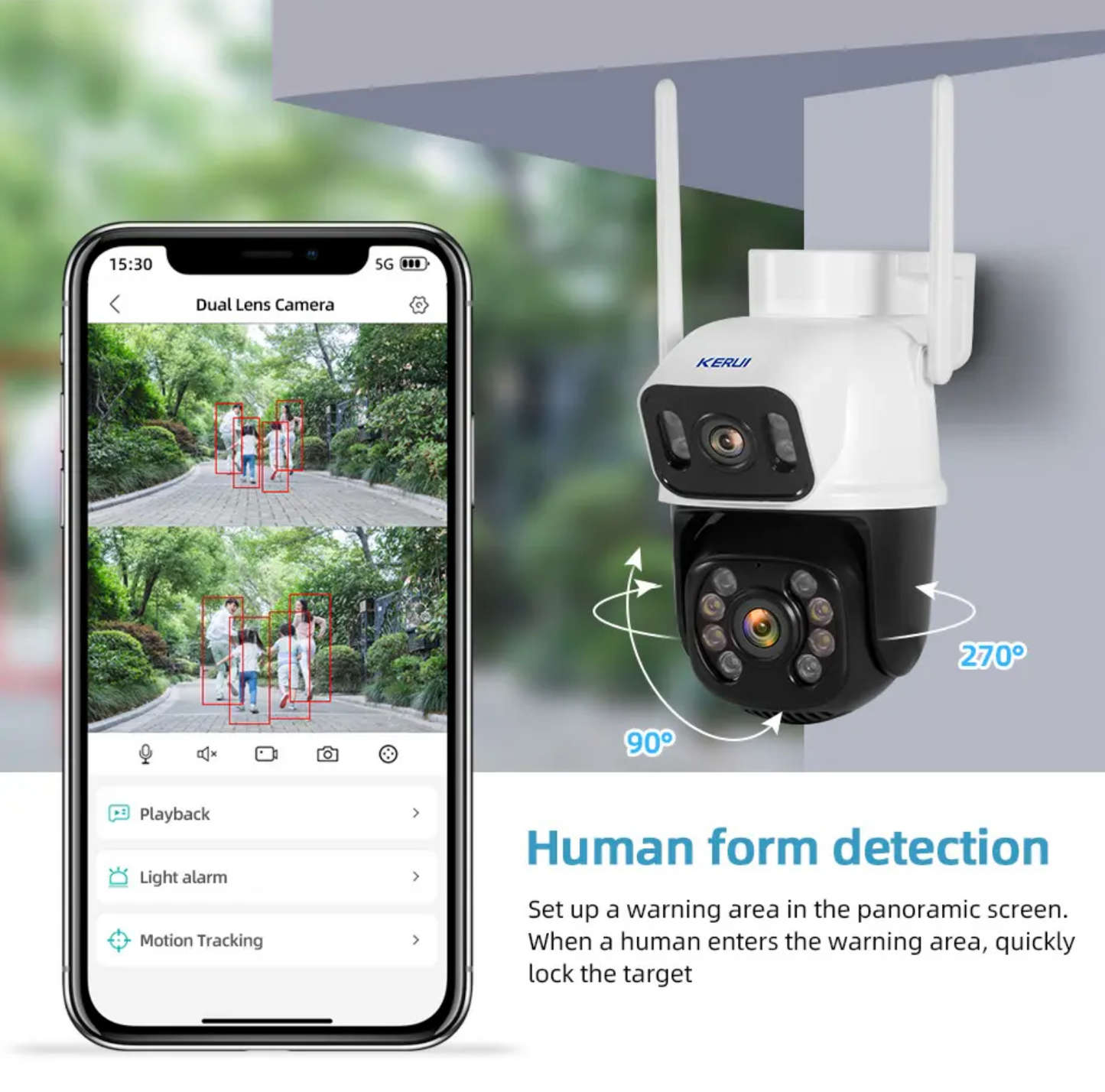 KERUI Dual Lens Outdoor Security Camera 6MP Auto Motion Tracking & Alarm Wifi CCTV