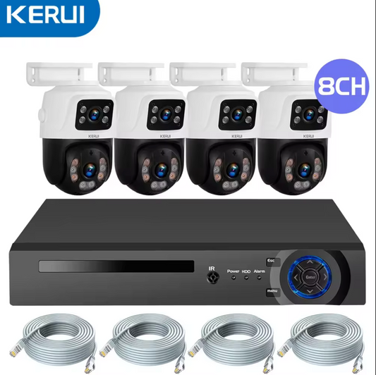 KERUI 6MP Network Camera Dual Screen IP CCTV Surveillance System POE Cameras NVR System PTZ Outdoor Wifi Cameras Security System