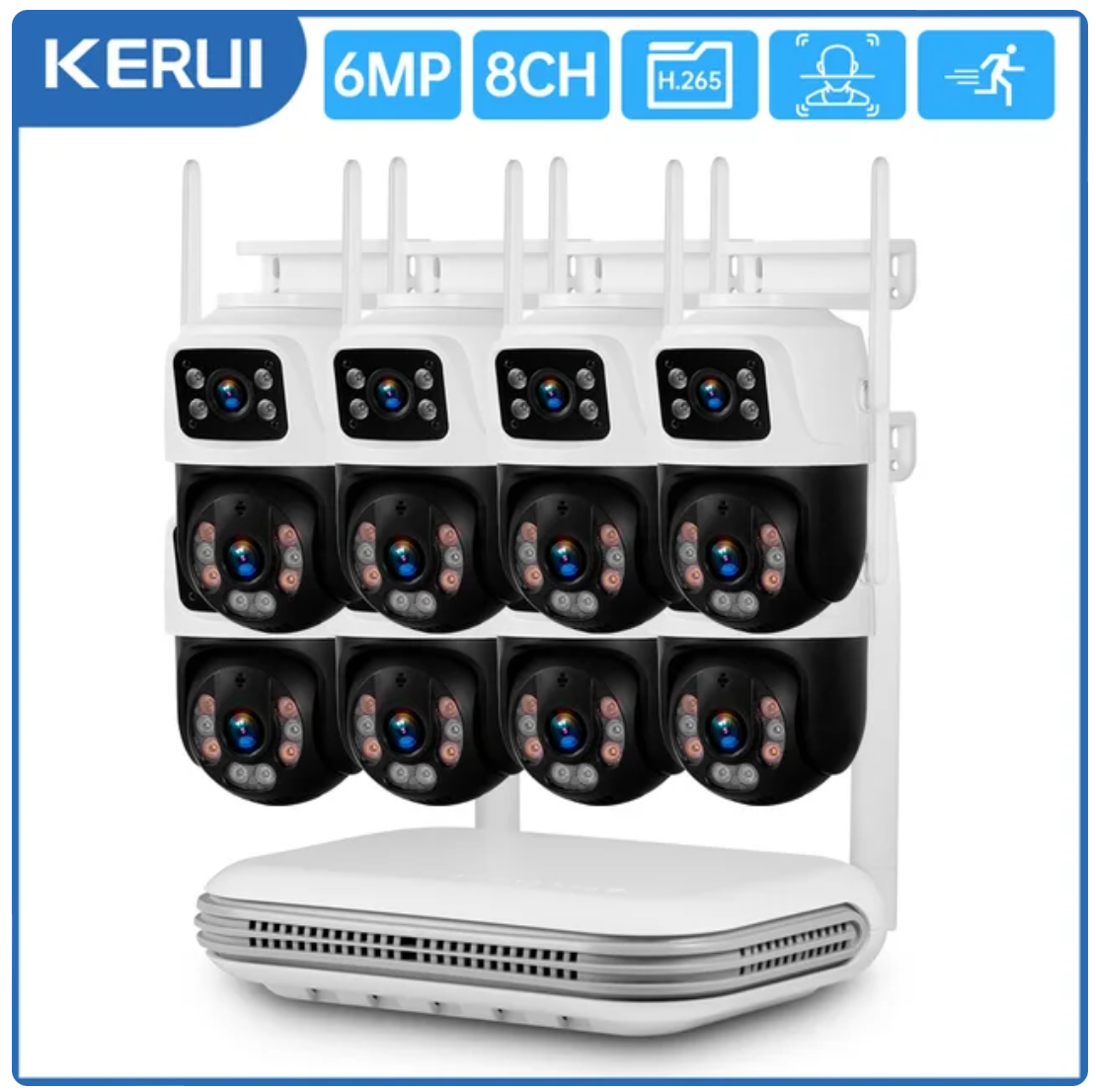 KERUI Outdoor Double Screen P6-QQ6 Network Camera 6MP  6CH Surveillance Home Camera NVR System Security PTZ Camera System CCTV